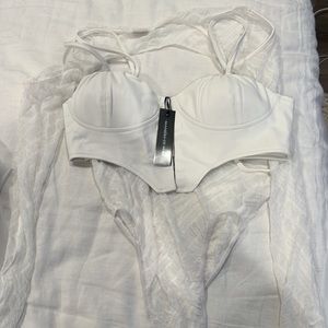 Maniere De Voir Tops Maniere De Voir Sheer Bodysuit With White